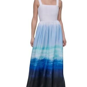 Donna Karan Blue and White Maxi Dress